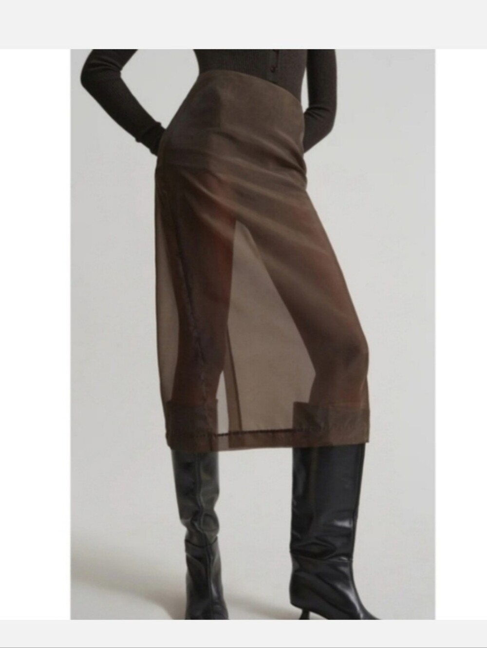 NWT THE FRANKIE SHOP PERI SHEER MIDI SKIRT IN BROWN